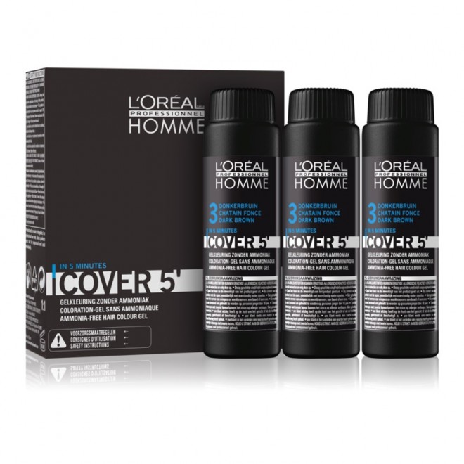 Система маскування сивого волосся рівень 3 L’Oréal Professionnel Homme Cover 5' Dark Brown 3 x 50 мл
