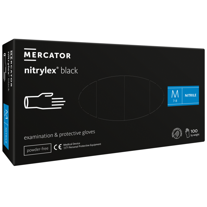 Нитриловые перчатки без пудры Nitrylex Black Protective Gloves размер M Нитриловые перчатки без пудры Nitrylex Black Protective Gloves размер M
