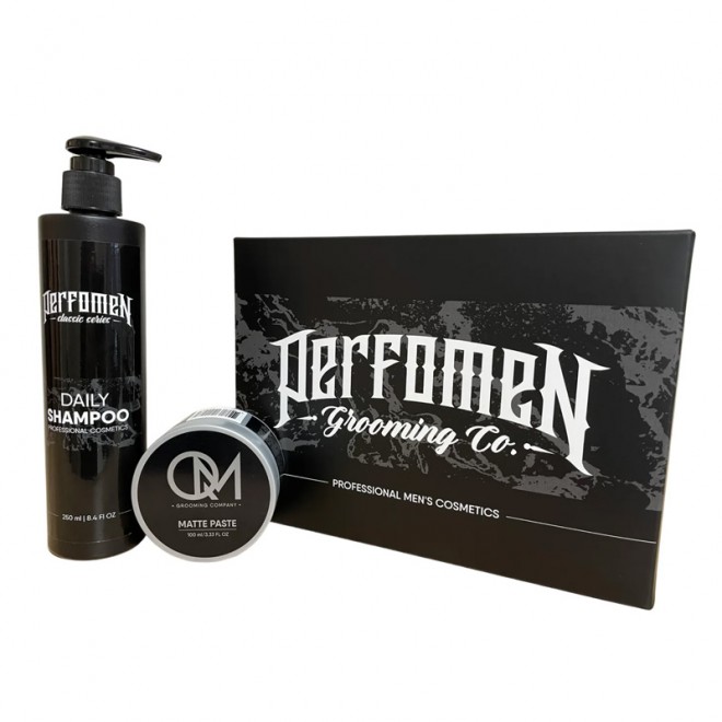 Подарунковий набір для чоловіків PerfomeN Daily Shampoo 250мл + QM Matte Paste 100мл