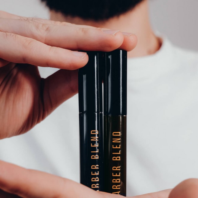 Туш для бороди та вус Barber Blend (02 Dark Brown) 10 мл — природний темно-коричневий відтінок для акуратної корекції та маскування сивини