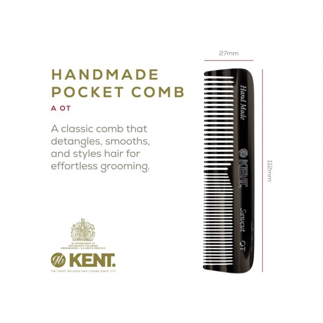 Гребінь для волосся Kent A OT (Graphite) — універсальний кишеньковий гребінь ручної роботи для нормального та густого волосся