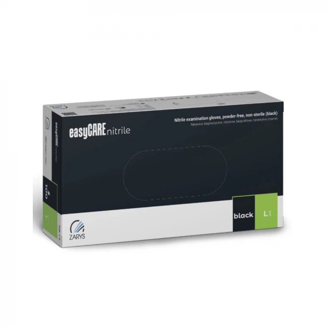 Нітрилові рукавички easyCARE Nitrile Black, чорні, без пудри, нестерильні (100 шт./уп.) розмір L – професійний захист рук у медицині, б’юті та промисловості