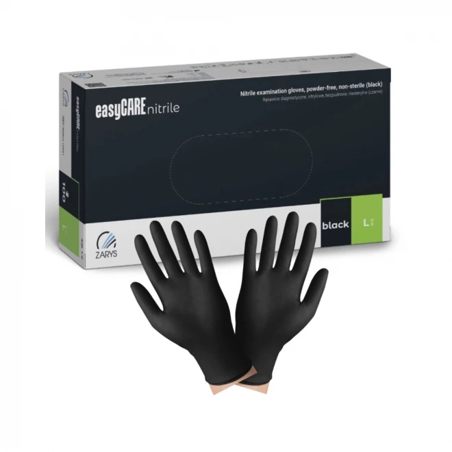 Нітрилові рукавички easyCARE Nitrile Black, чорні, без пудри, нестерильні (100 шт./уп.) розмір L – професійний захист рук у медицині, б’юті та промисловості