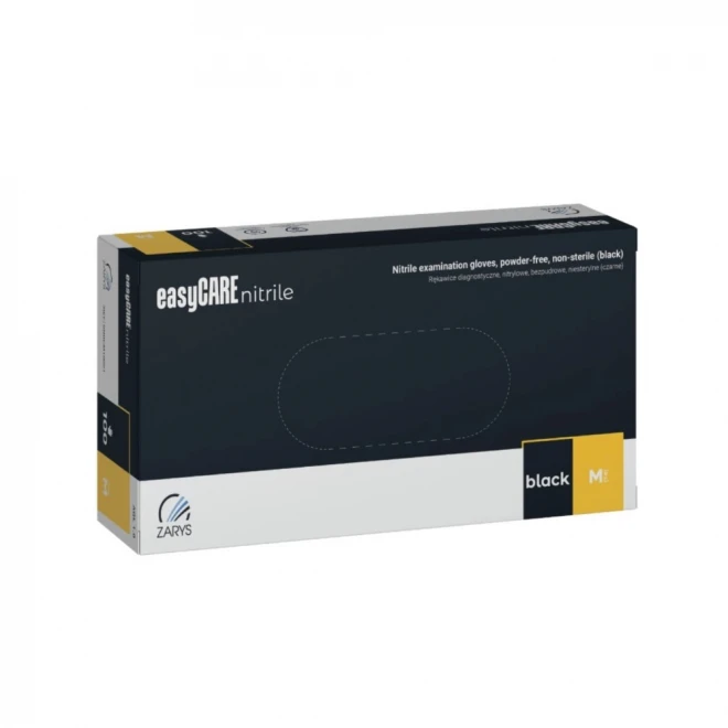 Нітрилові рукавички easyCARE Nitrile Black, чорні, без пудри (100 шт./уп.) розмір M – професійний одноразовий захист рук для медицини, б’юті-сфери та промисловості