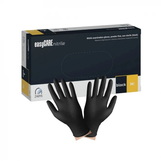 Нітрилові рукавички easyCARE Nitrile Black, чорні, без пудри (100 шт./уп.) розмір M – професійний одноразовий захист рук для медицини, б’юті-сфери та промисловості