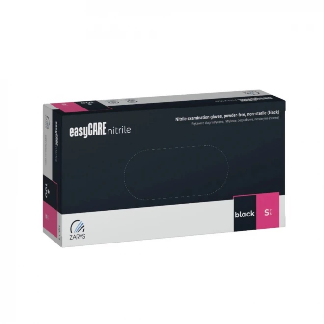 Нітрилові рукавички easyCARE Nitrile Black, чорні, без пудри (100 шт./уп.) розмір S – професійні одноразові рукавички для захисту рук у медицині, косметології та б’юті-сфері