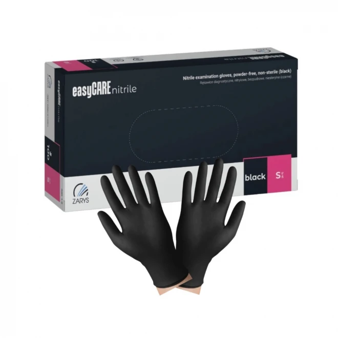 Нітрилові рукавички easyCARE Nitrile Black, чорні, без пудри (100 шт./уп.) розмір S – професійні одноразові рукавички для захисту рук у медицині, косметології та б’юті-сфері