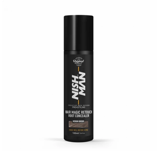 Спрей для маскування сивини Nishman Hair Magic Retouch Root Concealer "Medium Brown" 100 мл