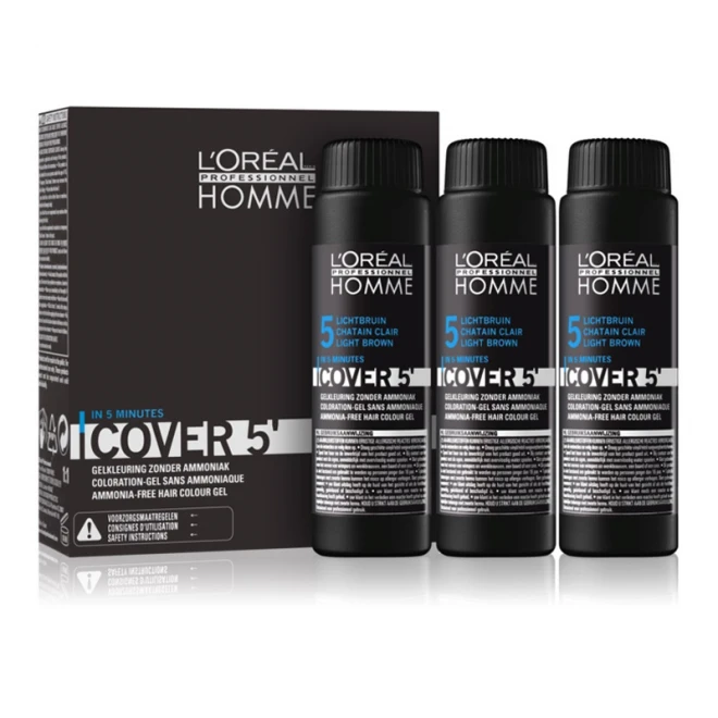 Система маскування сивого волосся рівень 5 L’Oréal Professionnel Homme Cover 5' Light Brown 3 x 50 мл