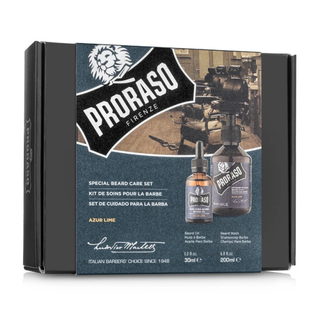 Набір для бороди Proraso Duo Pack Oil + Shampoo Azur Lime