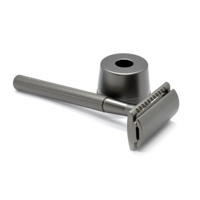 Станок для гоління Т-подібний з підставкою Shlyuz F-16 Gunmetal DE Safety Razor With Stand