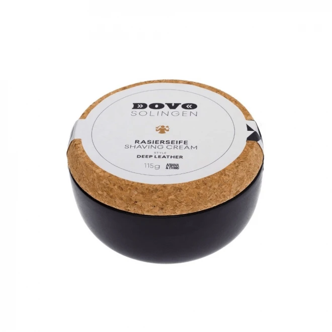 Мило для гоління DOVO Shaving Soap Deep Leather 115 г – щільна стабільна піна, зволоження та ковзання | аромат шкіри й сандалу, банка stoneware з корком