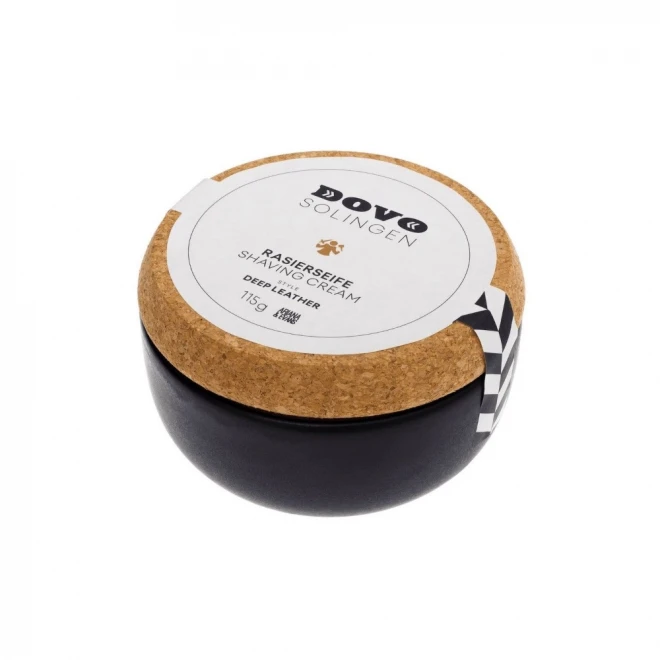 Мило для гоління DOVO Shaving Soap Deep Leather 115 г – щільна стабільна піна, зволоження та ковзання | аромат шкіри й сандалу, банка stoneware з корком