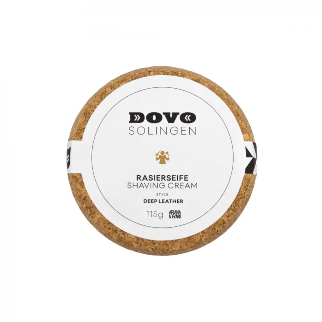 Мило для гоління DOVO Shaving Soap Deep Leather 115 г – щільна стабільна піна, зволоження та ковзання | аромат шкіри й сандалу, банка stoneware з корком