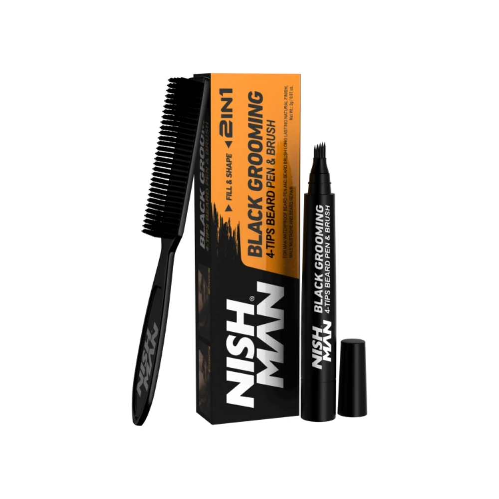 Олівець для бороди чорний + щітка Nishman Black Grooming 2 в 1