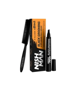 Олівець для бороди чорний + щітка Nishman Black Grooming 2 в 1