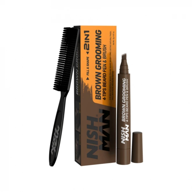 Олівець для бороди коричневий + щітка Nishman Brown Grooming 2 в 1 – природний колір і чіткий контур