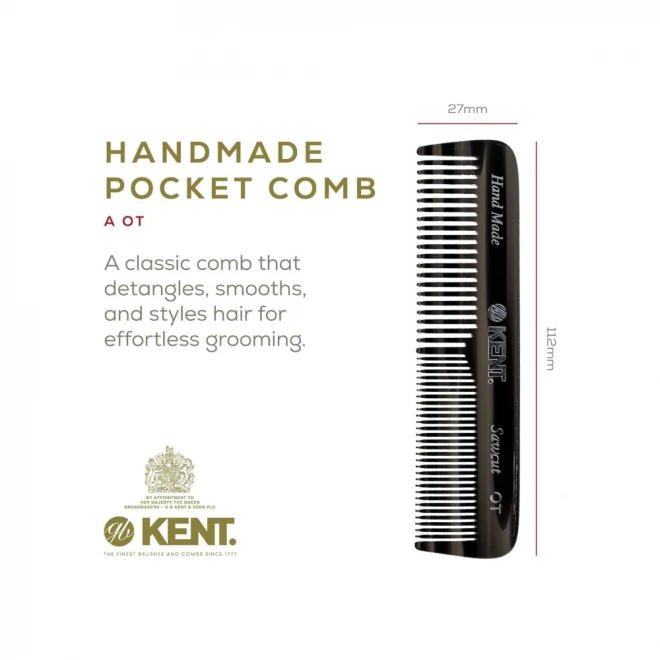 Гребінь для волосся Kent A OT (Graphite) — універсальний кишеньковий гребінь ручної роботи для нормального та густого волосся