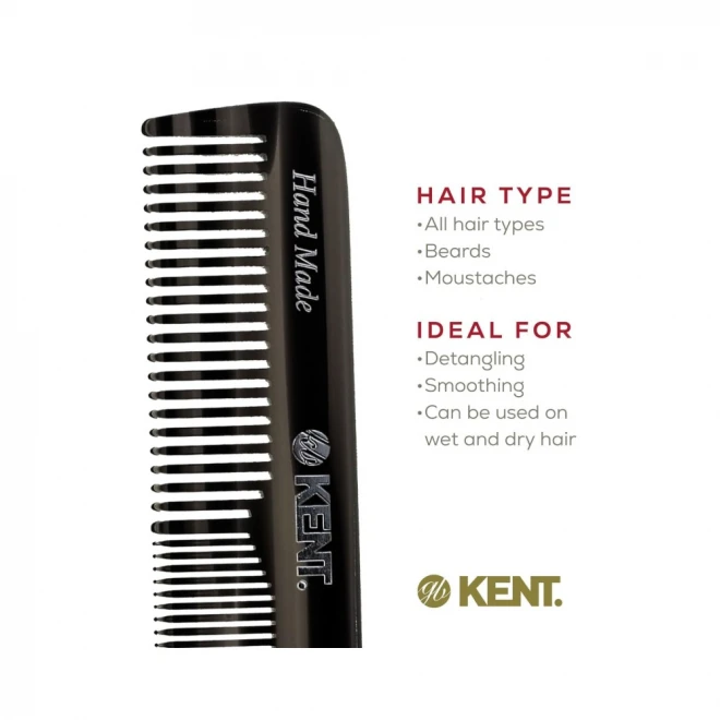 Гребінь для волосся Kent A OT (Graphite) — універсальний кишеньковий гребінь ручної роботи для нормального та густого волосся