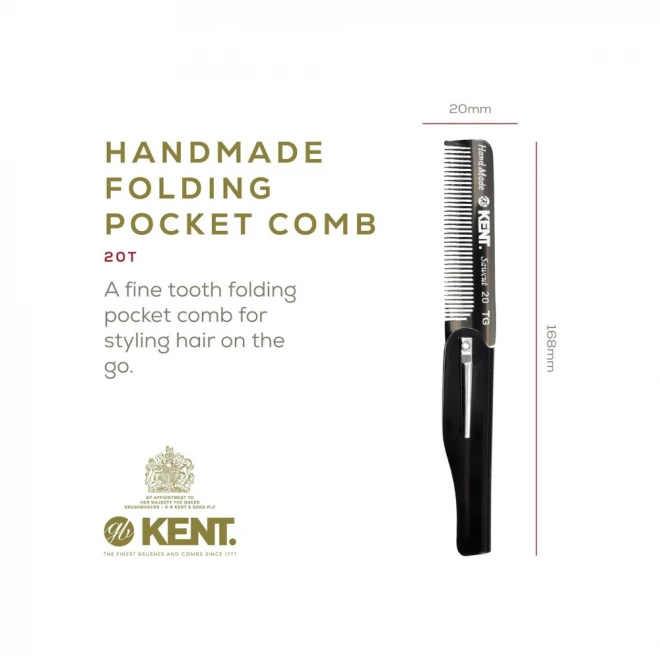 Гребінь для волосся Kent A 20T (Graphite) — складаний кишеньковий гребінь ручної роботи з кліпсою для тонкого та нормального волосся