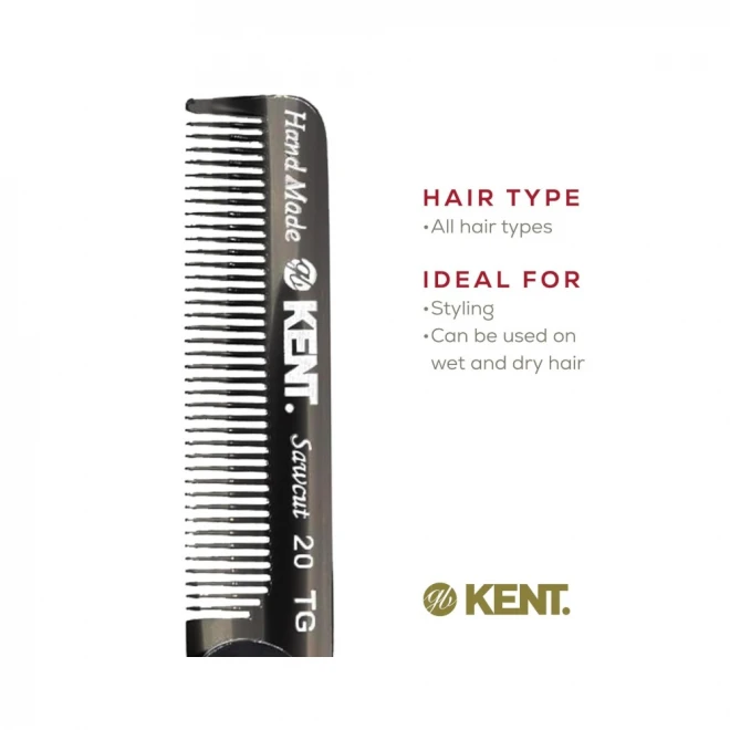 Гребінь для волосся Kent A 20T (Graphite) — складаний кишеньковий гребінь ручної роботи з кліпсою для тонкого та нормального волосся