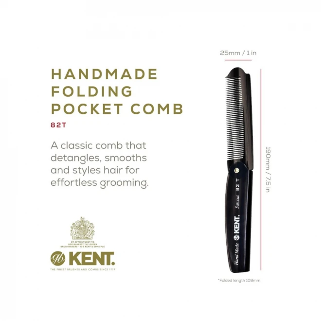 Гребінь для волосся Kent A 82T (Graphite) — складаний кишеньковий гребінь ручної роботи для бороди та тонкого волосся
