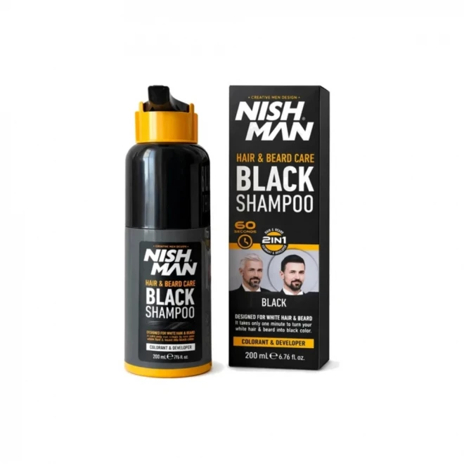 Шампунь-фарба Nishman Hair & Beard Color Shampoo Black — швидке зафарбовування сивини за 5 хвилин