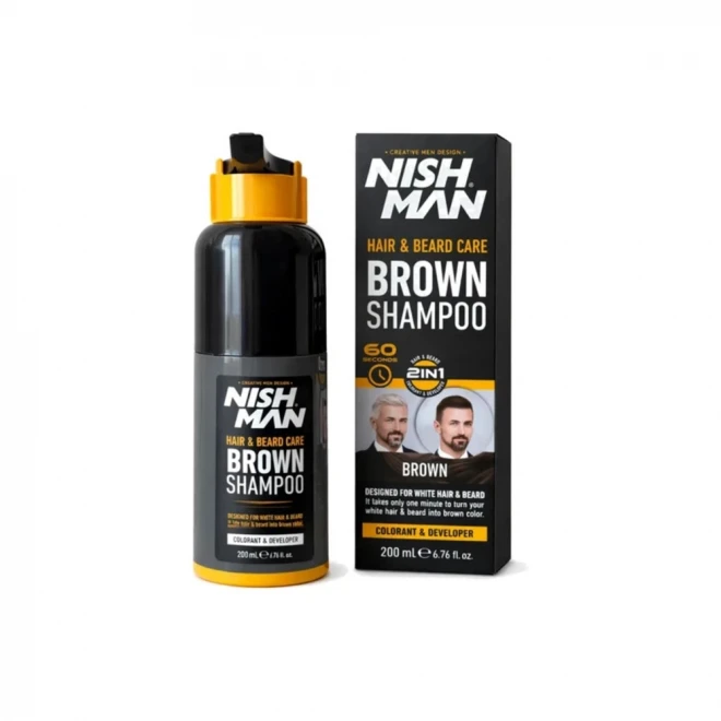 Шампунь-фарба Nishman Hair & Beard Color Shampoo Brown — природний коричневий відтінок за 5 хвилин