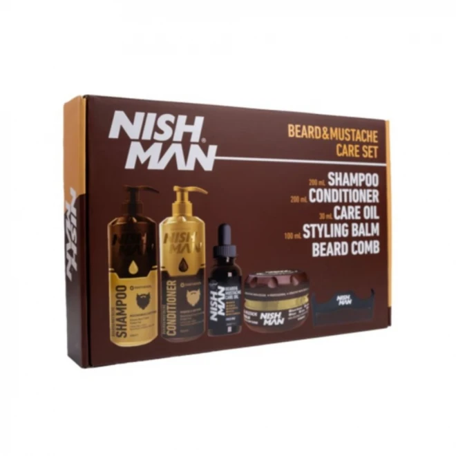 Набір для догляду за бородою Nishman Beard & Mustache Care Set — професійний комплект з 5 предметів