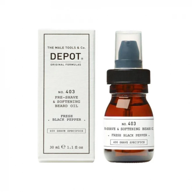Олія DEPOT No. 403 Pre-Shave & Softening Beard Oil Fresh Black Pepper, 30 мл — до гоління та для м'якої бороди