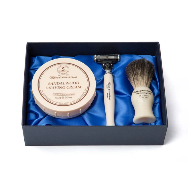 Подарунковий набір для гоління Taylor of Old Bond Street Shaving Brush, Mach 3 Razor & Sandalwood Shaving Cream 150 г
