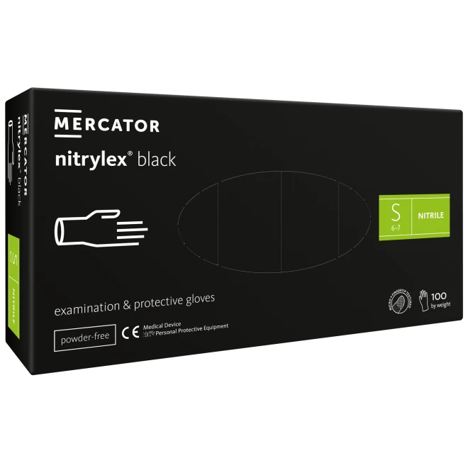 Нітрилові рукавиці без пудри Nitrylex Black Protective Gloves розмір S